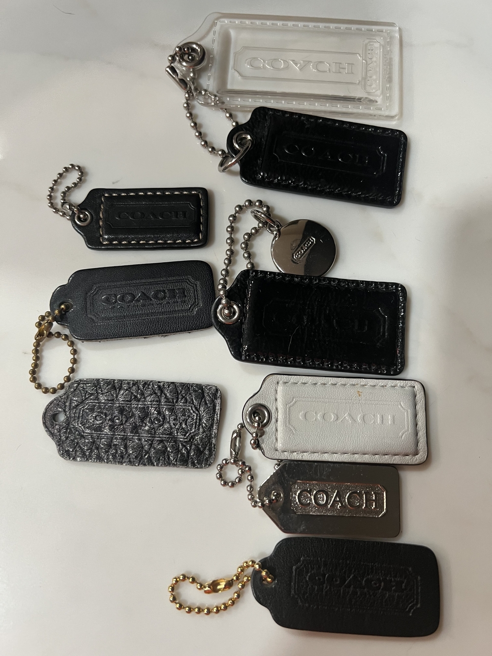 Coach Black and White Leather & Metal Key Tags Set